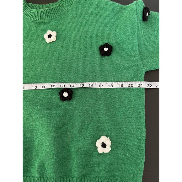 Nanette Lepore Sweater Womens Medium Green Flower Applique Crewneck Pullover - Picture 5 of 6